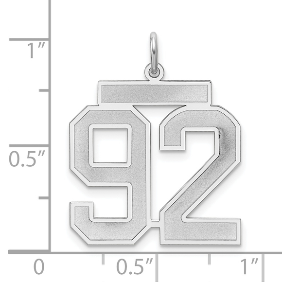 Sterling Silver/Rhodium-plated Satin Number 92 Charm - Picture 3 of 4